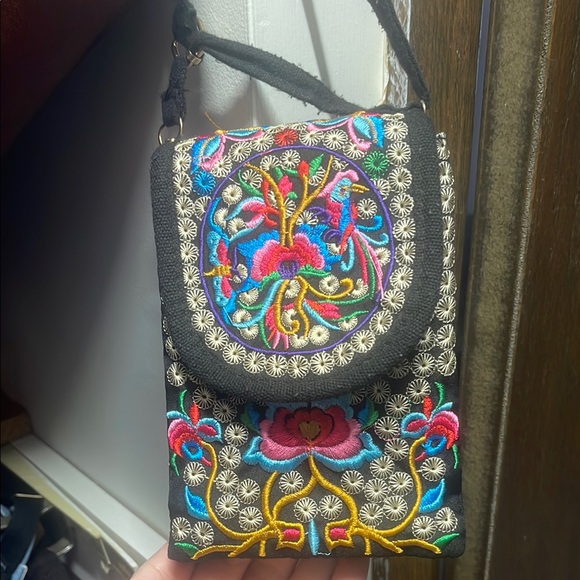 Handbags - Embroidered Floral Crossbody Bag - Multicolor
